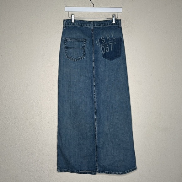 VTG Y2K Polo Ralph LOGO Lauren Jean Denim Maxi Skirt Size 28 Waist Back Pocket - Picture 8 of 11